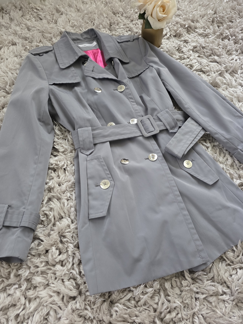 Calvin Klein Gray Double-Breasted Trench Coat - Picture 2 of 6